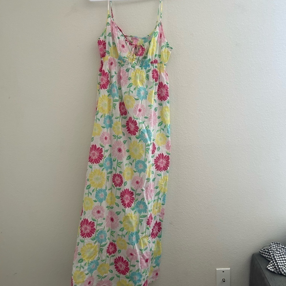 Lilly Pulitzer Maxi Dress Womens
Medium Pink Floral Cotton Lightweight
Unlined